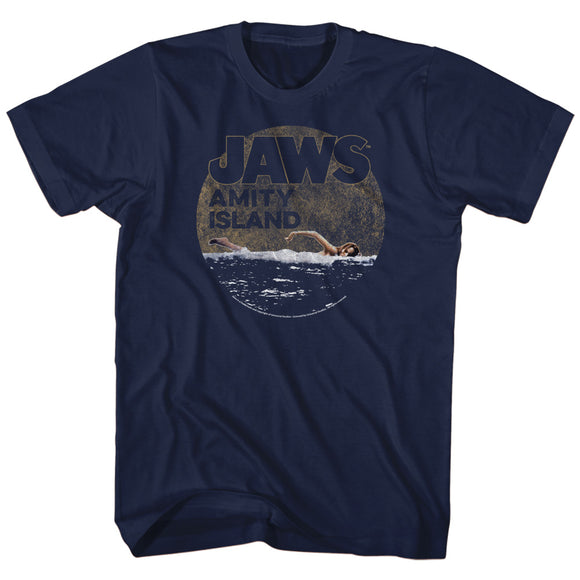 Jaws T-Shirt Distressed Late Swim Circle Navy Tee - Yoga Clothing for You