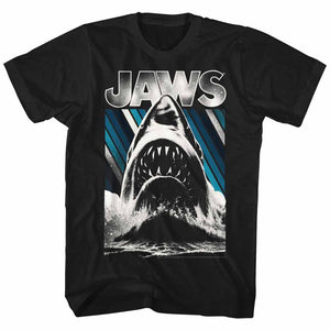 Jaws T-Shirt Giant Shark Blue Stripes Poster Black Tee - Yoga Clothing for You