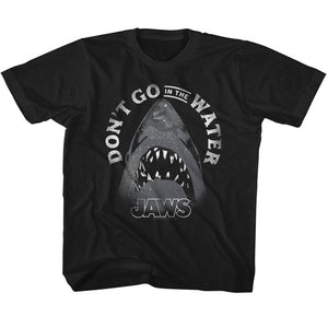 Jaws Toddler T-Shirt Text Arch Don't Go In The Water Silhouette Black Tee - Yoga Clothing for You