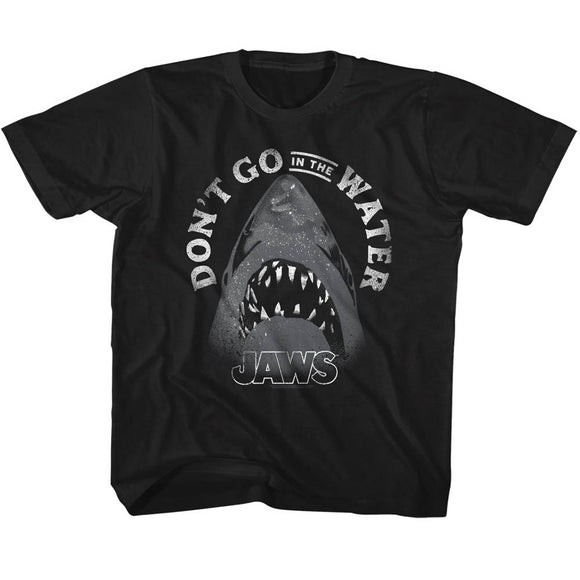 Jaws Kids T-Shirt Text Arch Don't Go In The Water Silhouette Black Tee - Yoga Clothing for You