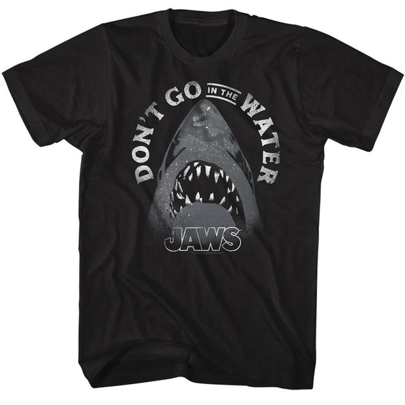 Jaws Tall T-Shirt Text Arch Don't Go In The Water Silhouette Black Tee - Yoga Clothing for You