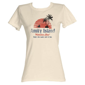Jaws Juniors Shirt Amity Island Welcomes You Natural Tee - Yoga Clothing for You