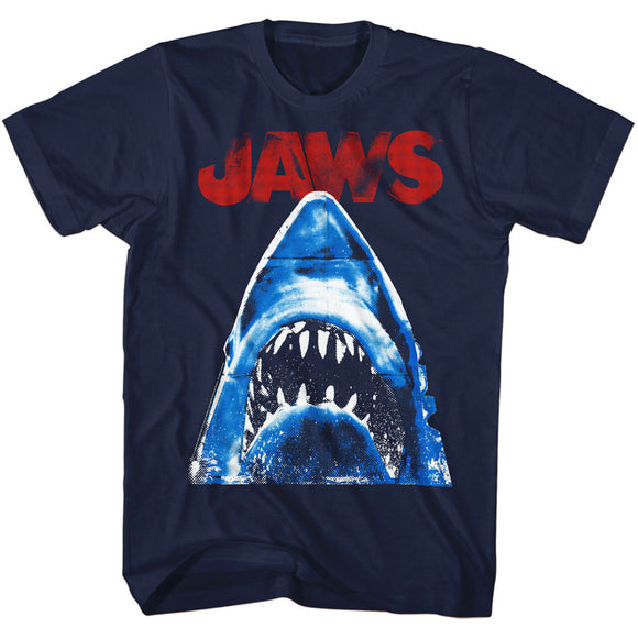 Jaws Tall T-Shirt Shark Head Halftone Navy Tee - Yoga Clothing for You