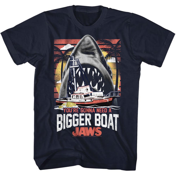 Jaws Tall T-Shirt You're Gonna Need A Bigger Boat Palm Trees Navy Tee - Yoga Clothing for You
