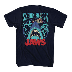 Jaws Shark Attack Boat Navy Tall T-shirt Front and Back