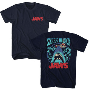 Jaws Shark Attack Boat Navy Tall T-shirt Front and Back