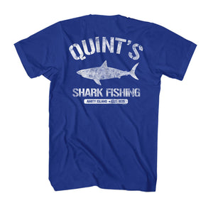 Jaws Quint's Shark Fishing Royal T-shirt Front and Back