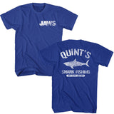 Jaws Quint's Shark Fishing Royal T-shirt Front and Back