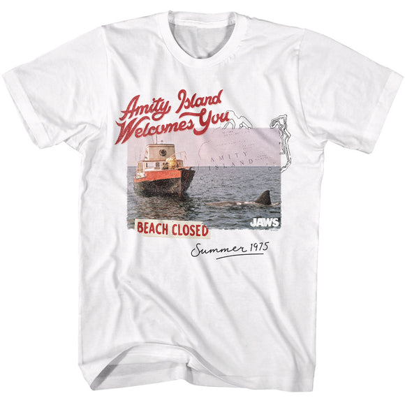Jaws Amity Island Welcomes You Beach Closed White T-shirt