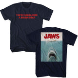Jaws Gonna Need a Bigger Boat Navy Tall T-shirt Front and Back