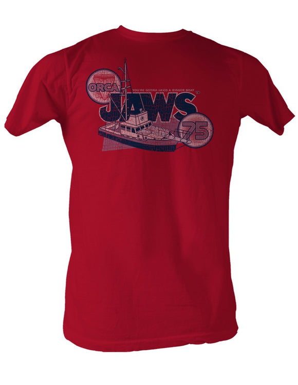 Jaws Tall T-Shirt Distressed Orca Boat 75 Red Tee - Yoga Clothing for You