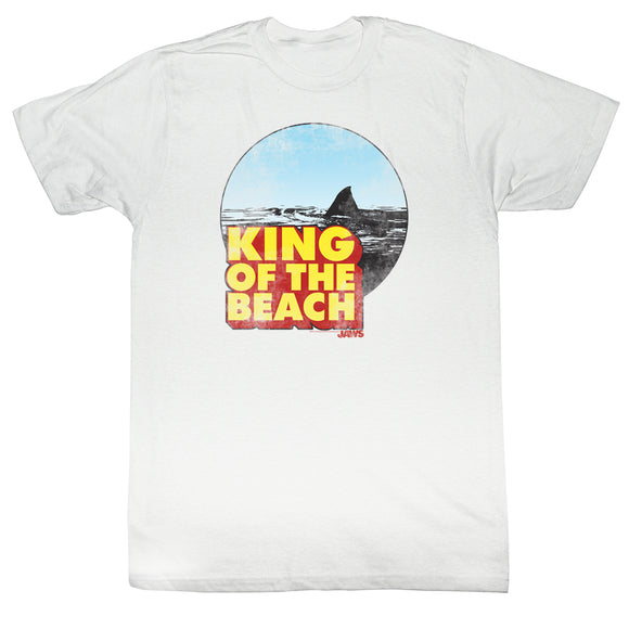 Jaws Tall T-Shirt Distressed King Of The Beach White Tee - Yoga Clothing for You