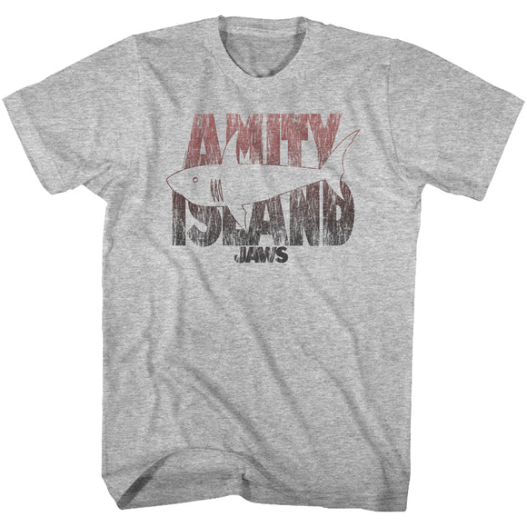 Jaws T-Shirt Amity Island Shark Drawing Gray Heather Tee - Yoga Clothing for You