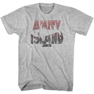Jaws Tall T-Shirt Amity Island Shark Drawing Gray Heather Tee - Yoga Clothing for You