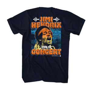 Jimi Hendrix Live in Concert Navy Tall T-shirt Front and Back