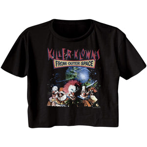 Killer Klowns From Outer Space Evil Clowns in Space Ladies Black Crop Shirt - Yoga Clothing for You