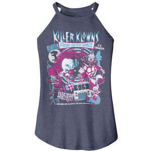 Killer Klowns From Outer Space Crazy Bunch of Clowns Collage Ladies Navy Rocker Tank Top - Yoga Clothing for You
