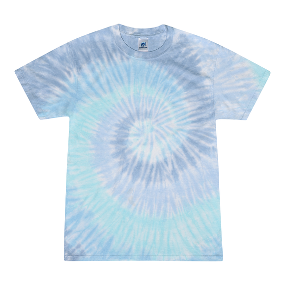 Tie Dye Multi Color Spiral Classic Fit Crewneck Short Sleeve T-shirt for Kids, Lagoon - Yoga Clothing for You