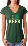 Ladies St Patricks Day Shirt I Love Beer Triblend V-Neck - Yoga Clothing for You