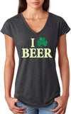 Ladies St Patricks Day Shirt I Love Beer Triblend V-Neck - Yoga Clothing for You