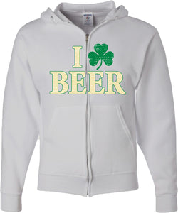 St Patricks Day Full Zip Hoodie I Love Beer - Yoga Clothing for You