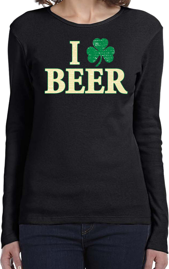 Ladies St Patricks Day Shirt I Love Beer Long Sleeve - Yoga Clothing for You