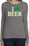 Ladies St Patricks Day Shirt I Love Beer Long Sleeve - Yoga Clothing for You