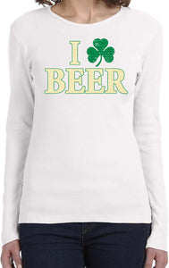 Ladies St Patricks Day Shirt I Love Beer Long Sleeve - Yoga Clothing for You