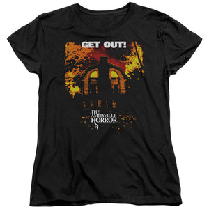 Amityville Horror Womens T-Shirt Get Out Black Tee - Yoga Clothing for You