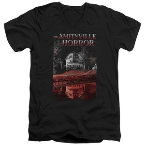 Amityville Horror Slim Fit V-Neck T-Shirt House Reflection Black Tee - Yoga Clothing for You