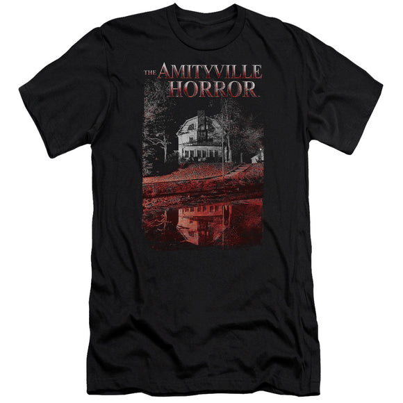 Amityville Horror Slim Fit T-Shirt House Reflection Black Tee - Yoga Clothing for You