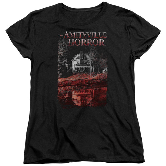Amityville Horror Womens T-Shirt House Reflection Black Tee - Yoga Clothing for You