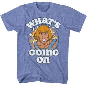 Masters of the Universe He-Man Whats Going On Blue Heather T-shirt