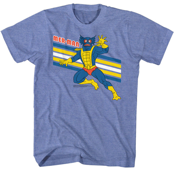 Masters of the Universe Mer-Man Character Pose Blue Heather T-shirt