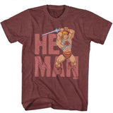 Masters of the Universe He-Man Character Pose Maroon Heather T-shirt