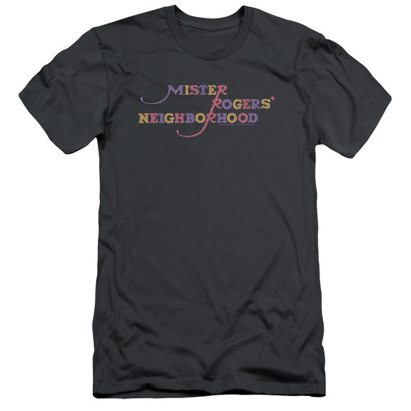 Mister Rogers Slim Fit T-Shirt Colorful Logo Charcoal Tee - Yoga Clothing for You