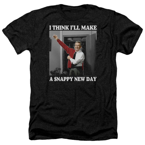 Mister Rogers Heather T-Shirt Snappy New Day Black Tee - Yoga Clothing for You