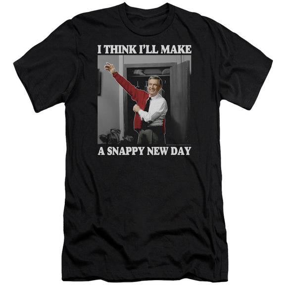 Mister Rogers Slim Fit T-Shirt Snappy New Day Black Tee - Yoga Clothing for You