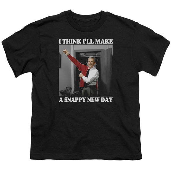 Mister Rogers Kids T-Shirt Snappy New Day Black Tee - Yoga Clothing for You