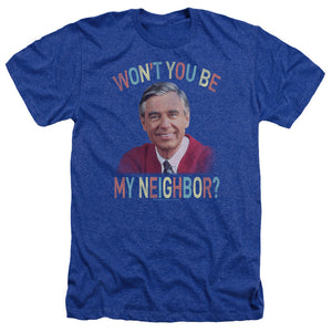 Mister Rogers Heather T-Shirt Won't You Be My Neighbor Royal Tee - Yoga Clothing for You