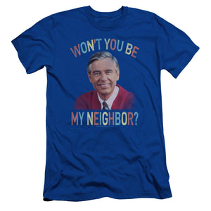 Mister Rogers Slim Fit T-Shirt Won't You Be My Neighbor Royal Tee - Yoga Clothing for You