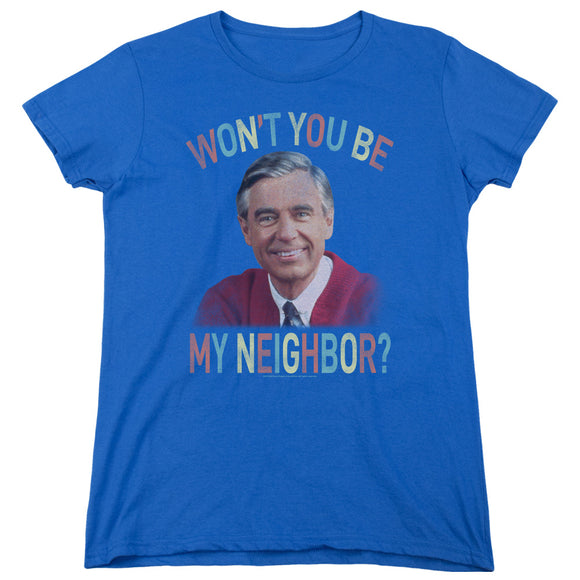 Mister Rogers Womens T-Shirt Won't You Be My Neighbor Royal Tee - Yoga Clothing for You