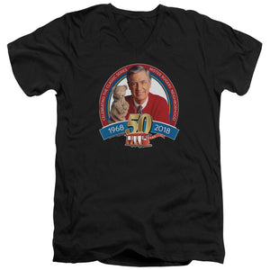 Mister Rogers Slim Fit V-Neck T-Shirt 50th Anniversary Black Tee - Yoga Clothing for You