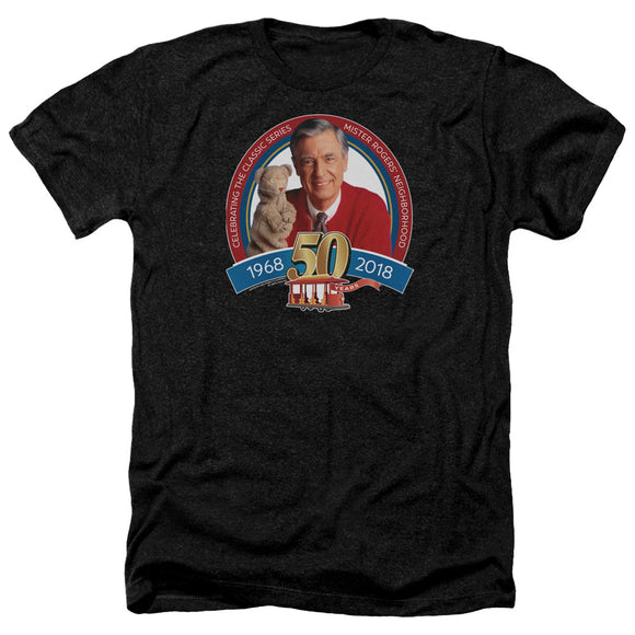 Mister Rogers Heather T-Shirt 50th Anniversary Black Tee - Yoga Clothing for You