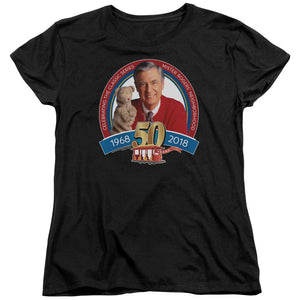 Mister Rogers Womens T-Shirt 50th Anniversary Black Tee - Yoga Clothing for You