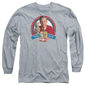 Mister Rogers Long Sleeve T-Shirt 50th Anniversary Athletic Heather Tee - Yoga Clothing for You