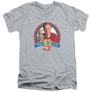 Mister Rogers Slim Fit V-Neck T-Shirt 50th Anniversary Athletic Heather Tee - Yoga Clothing for You