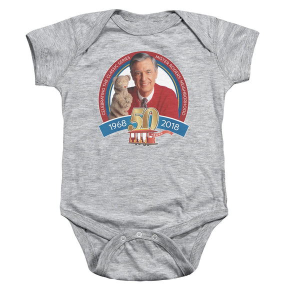 Mister Rogers Infant Bodysuit 50th Anniversary Athletic Heather Romper - Yoga Clothing for You