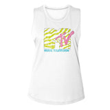 MTV Zebra Logo Ladies Sleeveless Muscle White Tank Top - Yoga Clothing for You