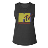 MTV Retro Logo Ladies Sleeveless Muscle Charcoal Tank Top - Yoga Clothing for You